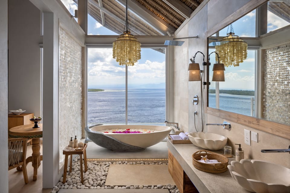 One Bedroom Pool Villa Ocean View with Daily Afternoon Tea | Bathroom | Free toiletries, hair dryer, bathrobes, slippers