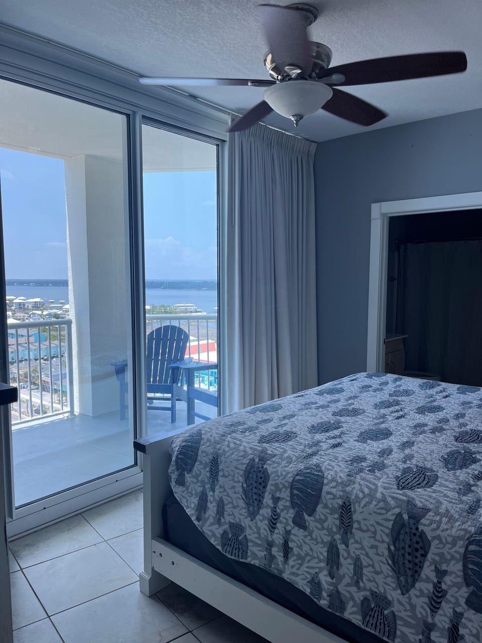 Bedroom #2 with view of the bay and second balcony