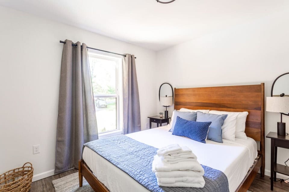 Bedroom Three: Queen sized bed and closet.