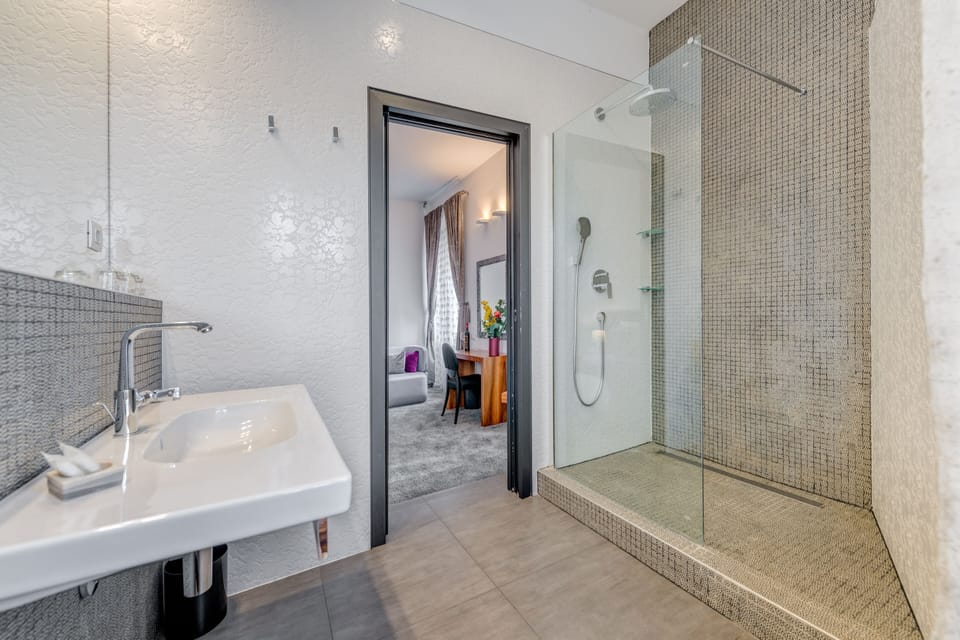 Deluxe Suite with Park View | Bathroom | Combined shower/tub, hair dryer, slippers, towels