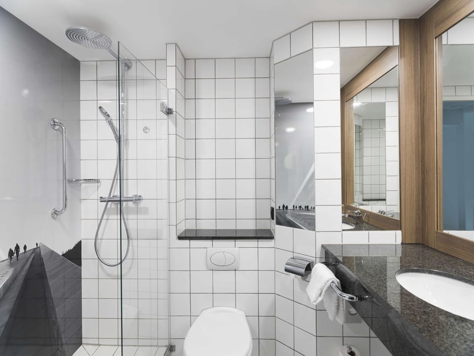 Shower, free toiletries, hair dryer, towels
