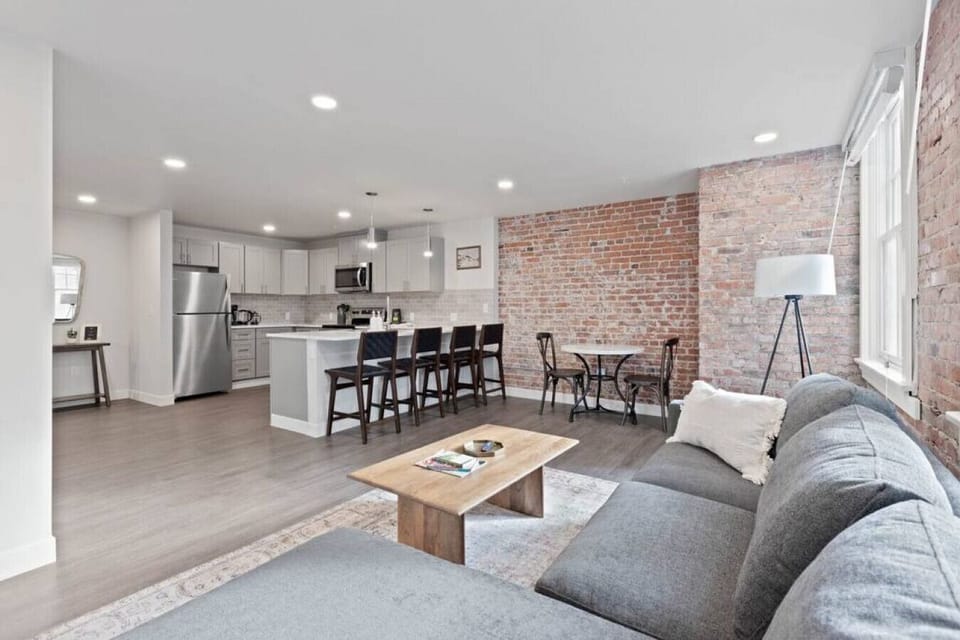 Bright, airy kitchen with plenty of counter space.