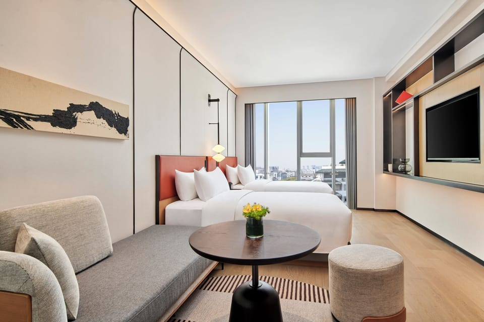 Habitat City View Twin Room | Premium bedding, memory foam beds, in-room safe, laptop workspace
