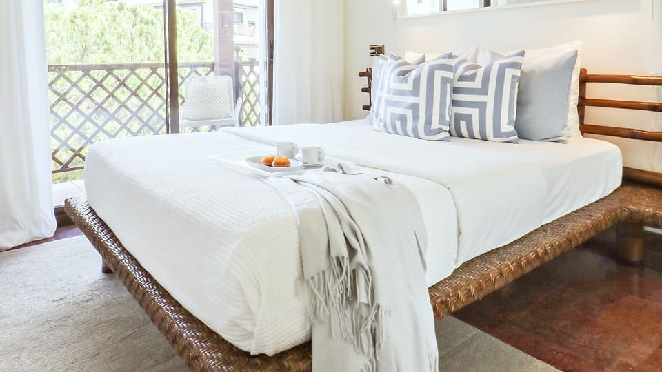Clean and bright, our room has a queen-sized bed and balcony access for your comfort and needs #bed #algarve #home