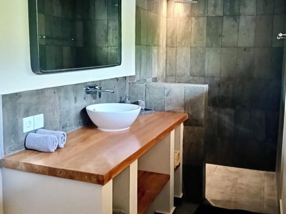 Superior Double Room, Garden View | Bathroom | Bathrobes, towels, soap, shampoo