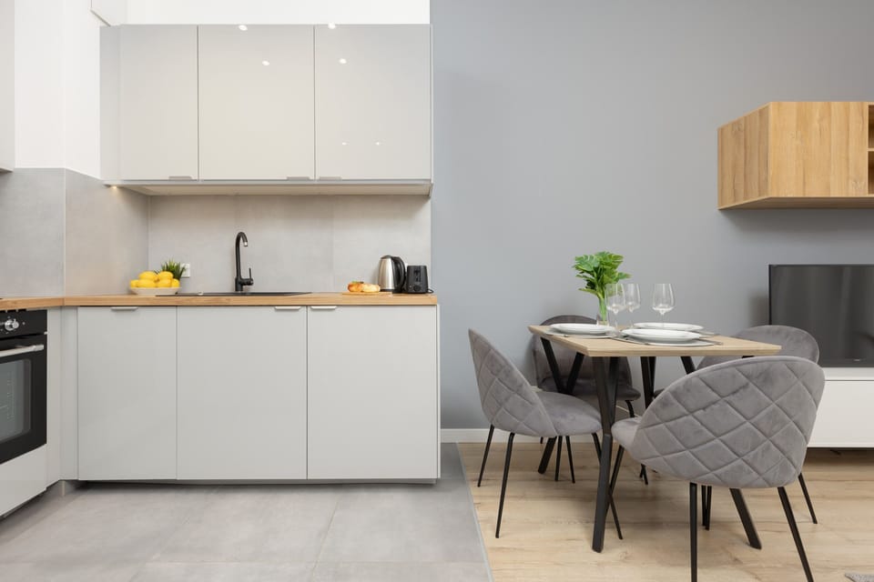 Kitchenette with dining table. 