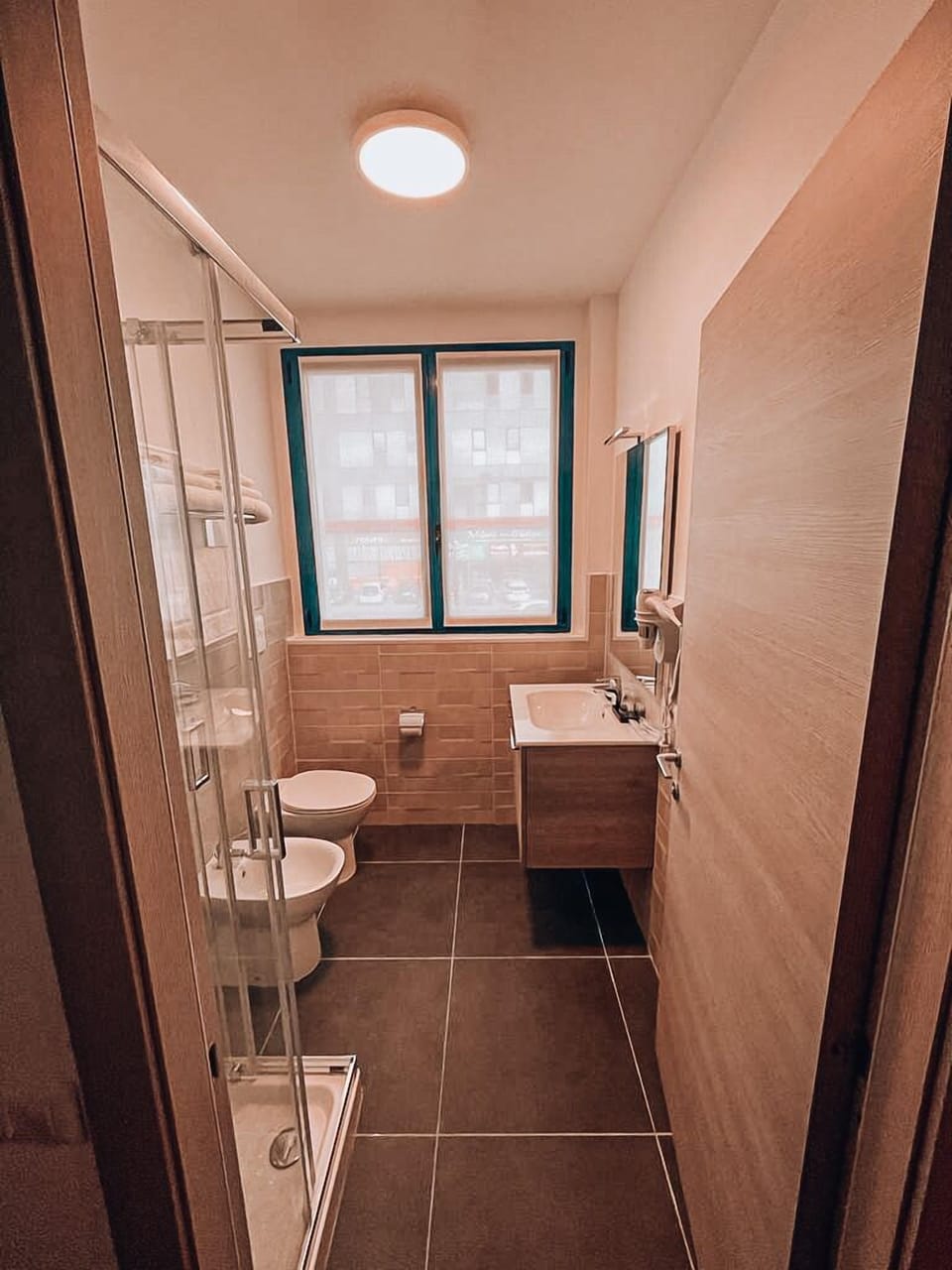 Shower, hair dryer, bathrobes, bidet