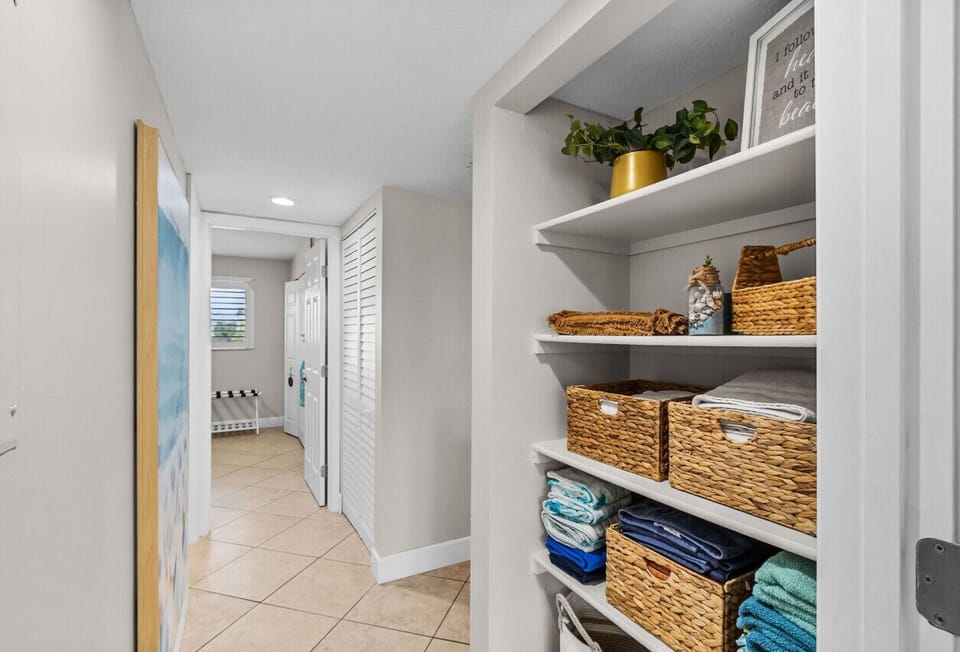Linen closet and hallway