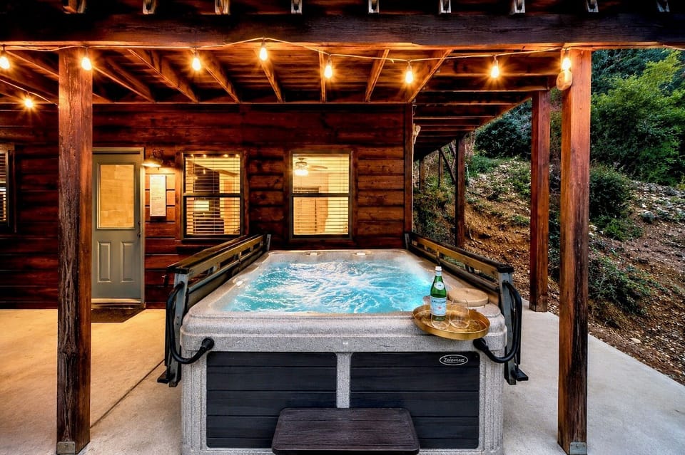 Soak in the 7-seater hot tub after a long day of activities in Gatlinburg and the Smoky Mountains