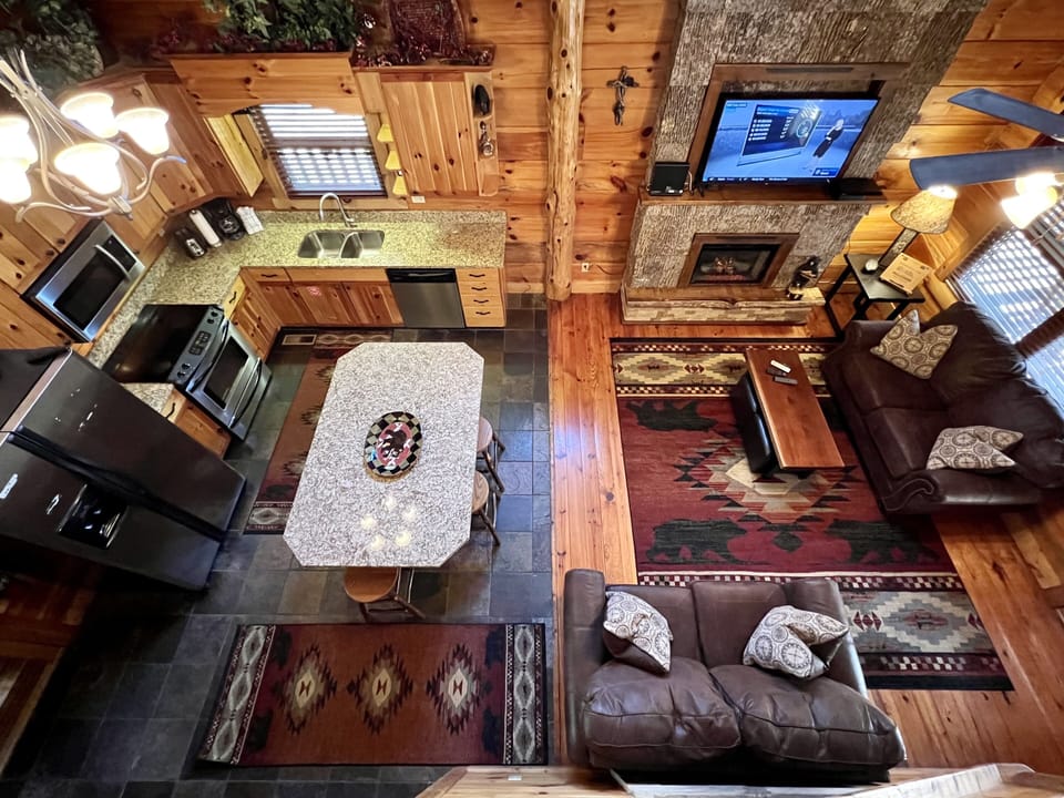 Looking down from the loft...it's the kitchen and living area