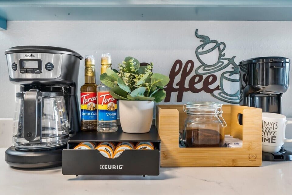 Kick off the day with a sip of sunshine ☕ - Our complimentary coffee station awaits you!