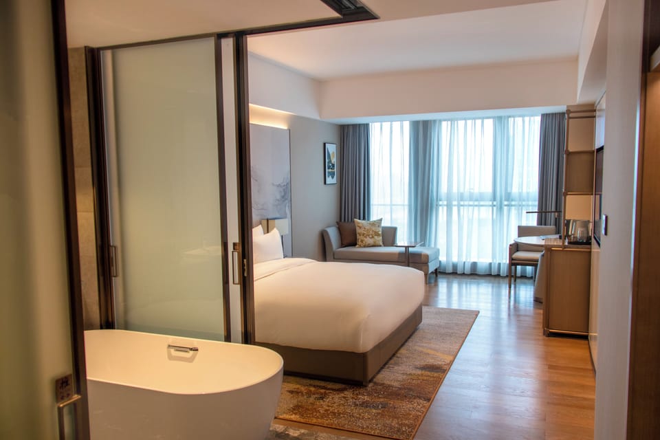 River View King Bed Room | Premium bedding, down comforters, memory foam beds, in-room safe