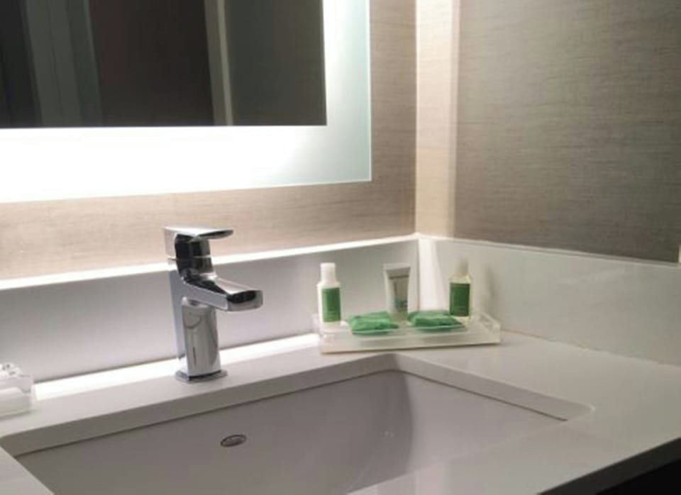 Combined shower/tub, free toiletries, hair dryer, towels
