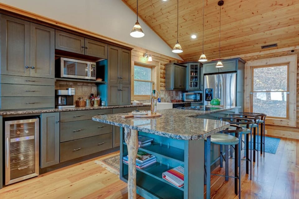 Kitchen and Kitchen Island with Wine Fridge