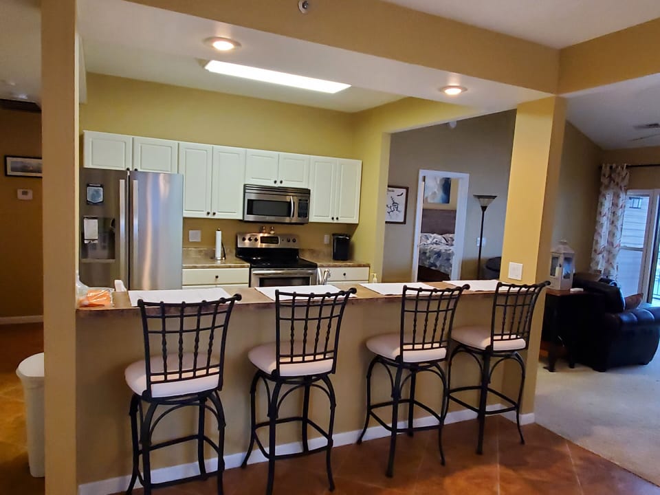 kitchen and counter with additional seating