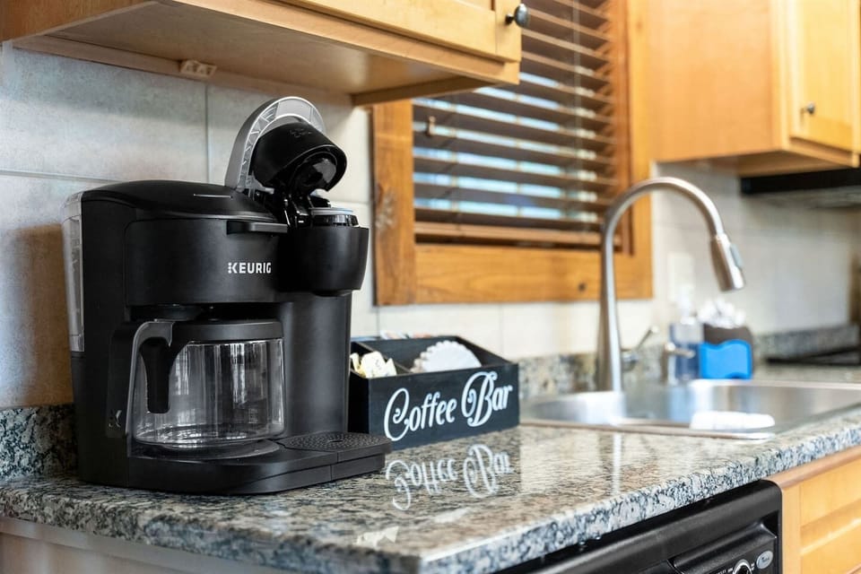 Relax with a warm cup of coffee at the coffee bar! Take time to savor delicious flavors while you take in the morning air on the deck.