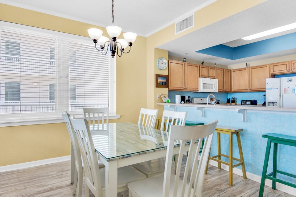 Dining table plus eat-in bar seating