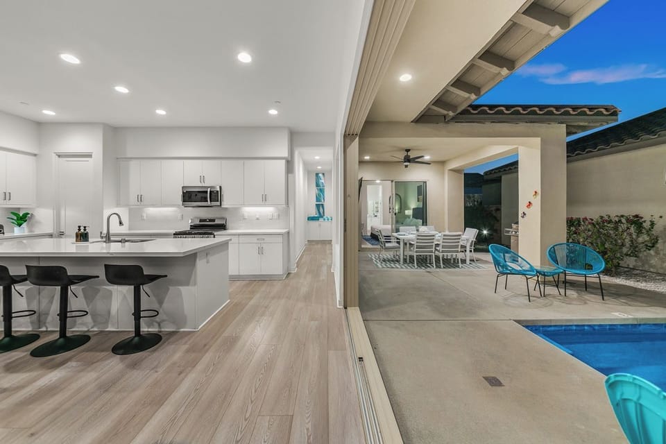 Easy access to the pool just outside the dining area.