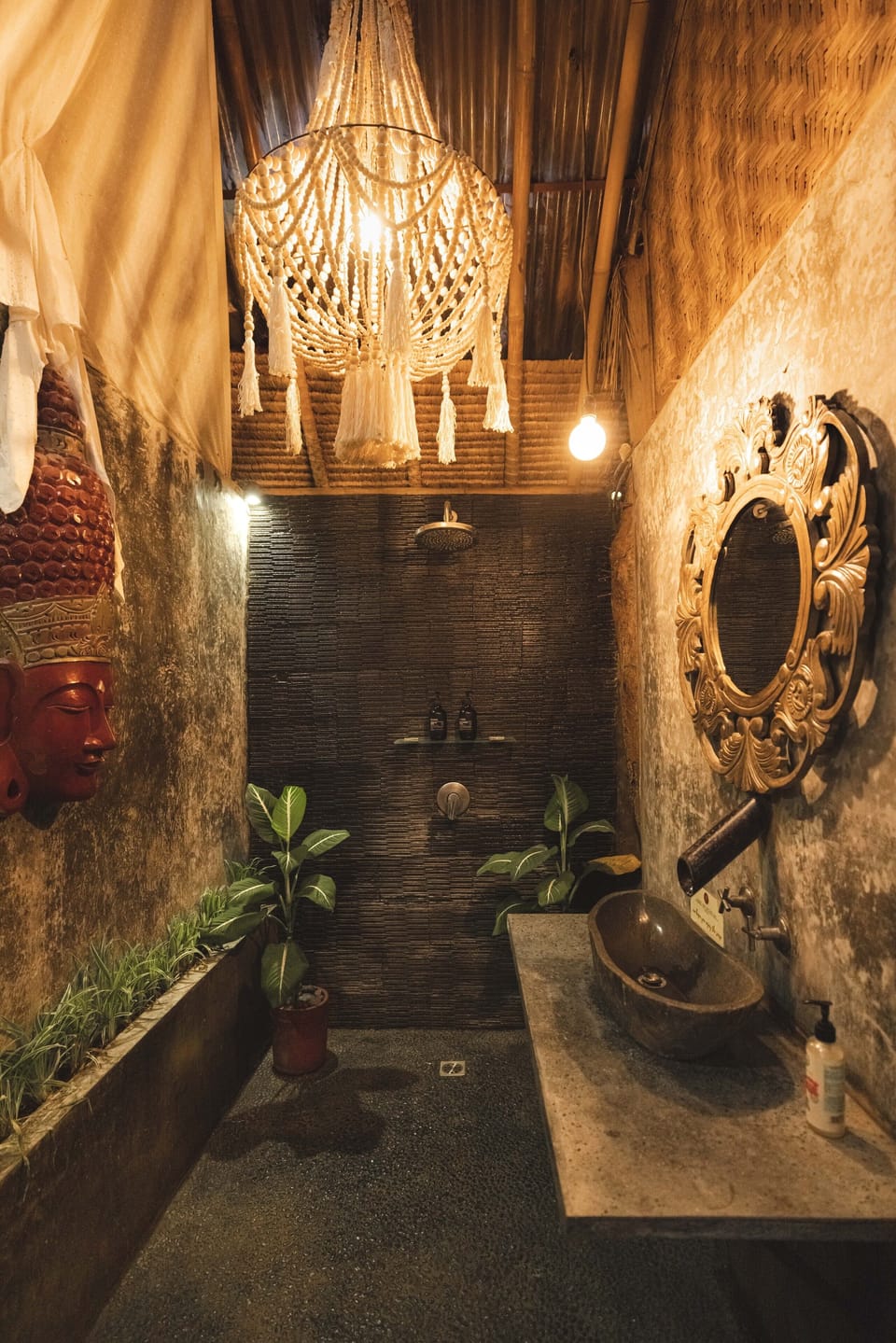 Magical Modern Bamboo Treehouse | Bathroom | Hair dryer, towels