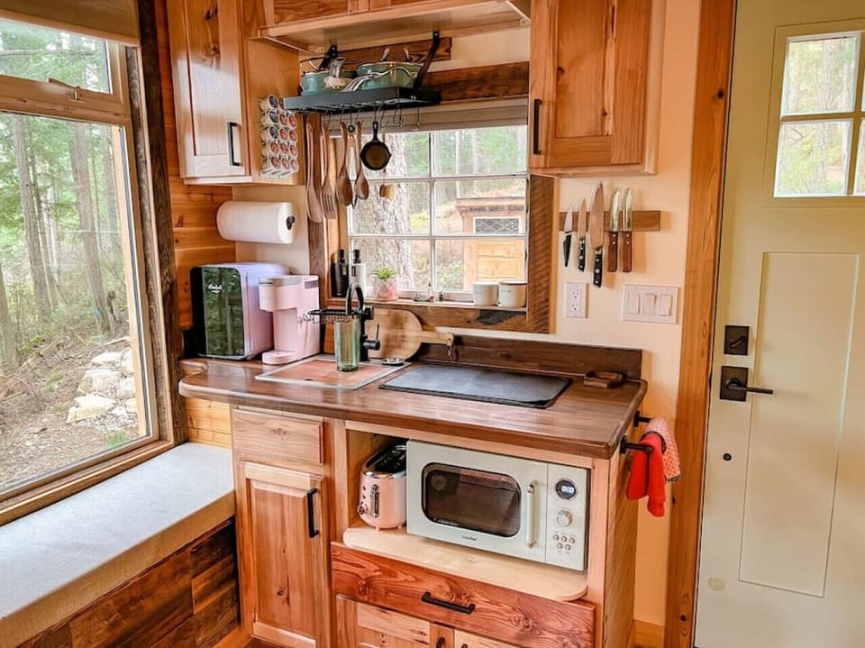 The kitchenette - note the tiny fridge on the left!