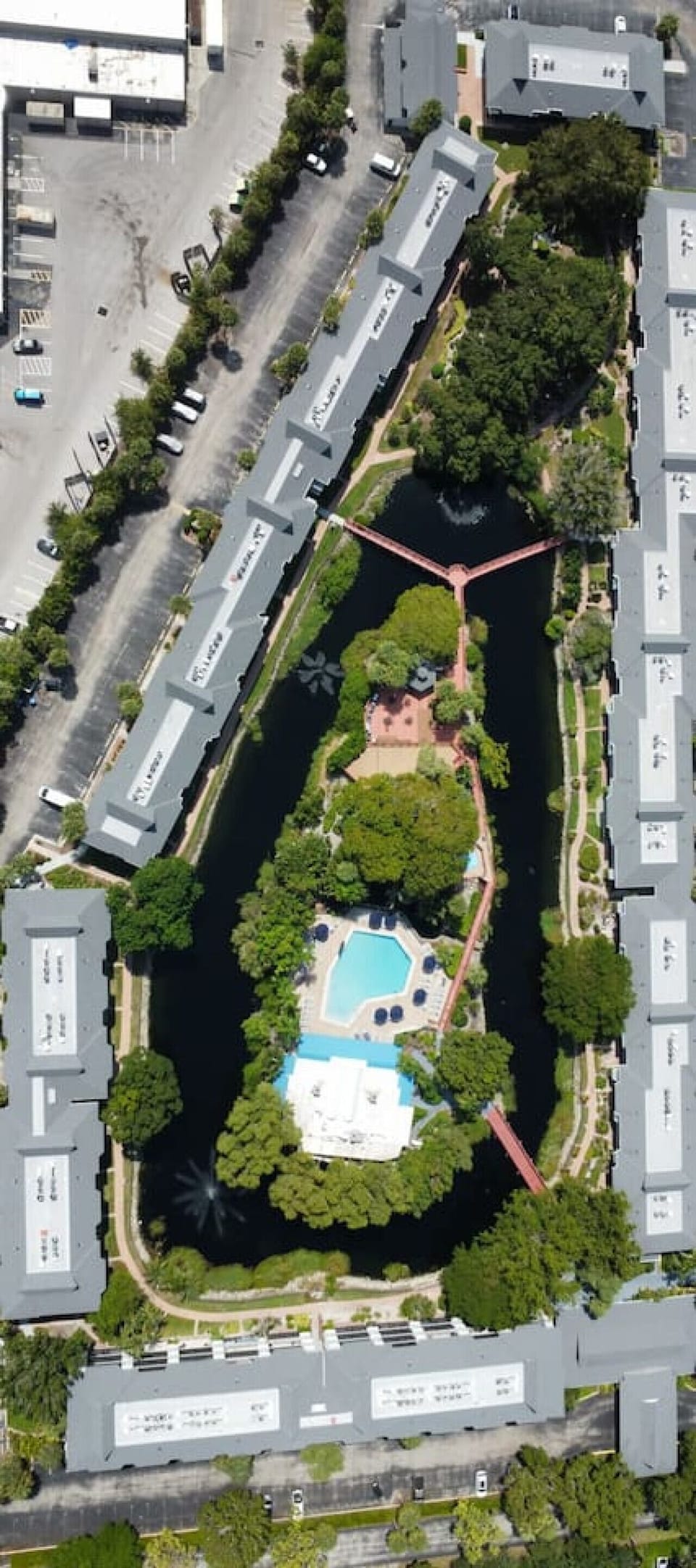 Aerial view showcasing the unique beauty of Park Shore Resort.