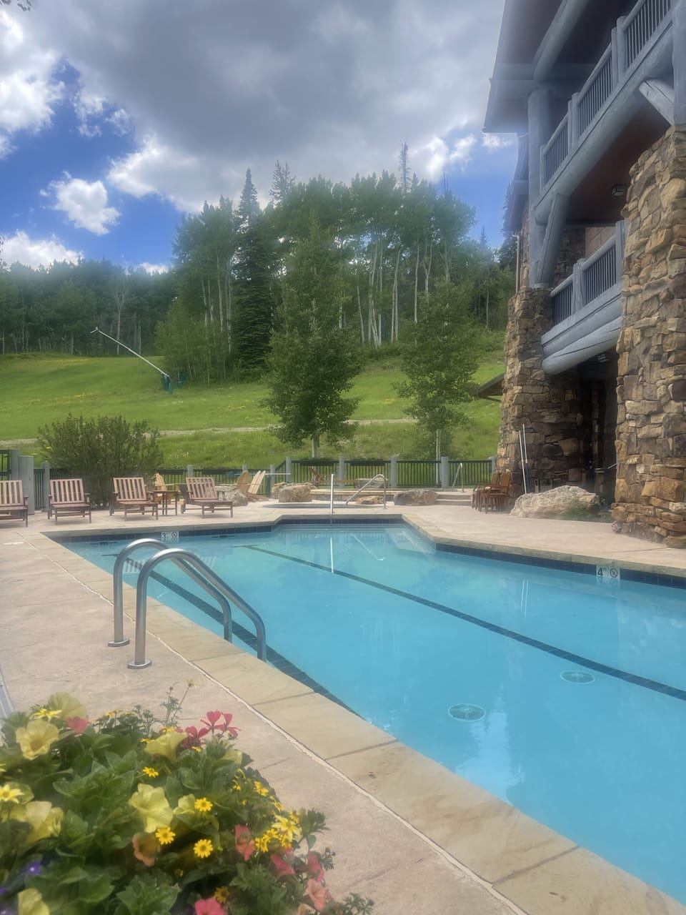 Slope-side pool, hot tubs, fire pit and stunning views. 