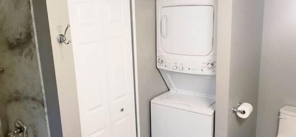 Appt sized washer/dryer in Fireplace bathroom