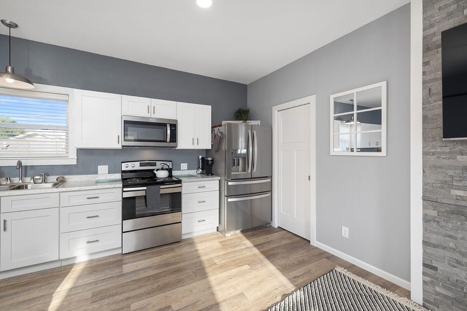 The full kitchen is well stocked so you can prepare meals for your whole crew. 
