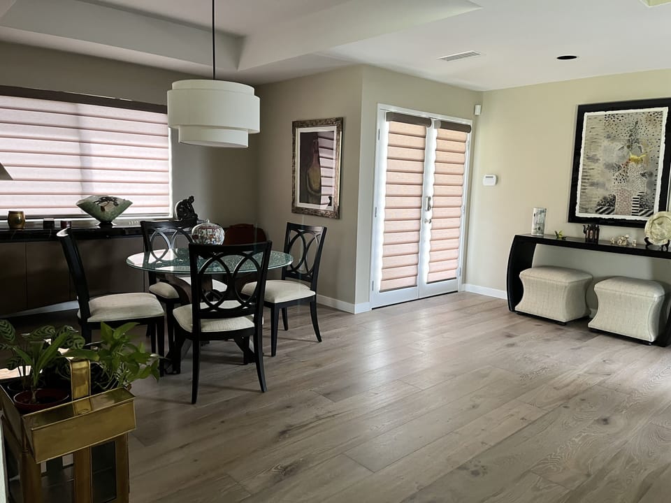 Front door and dining area