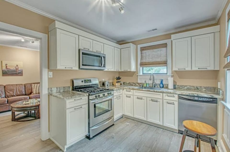 Side view of the kitchen into the living room