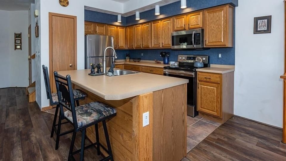 Indoors, Kitchen, Hardwood, Stained Wood, Microwave