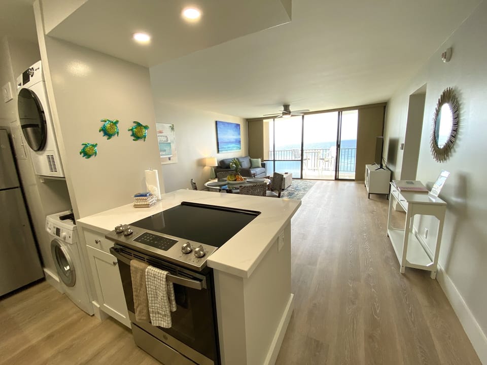living space with washer and dryer in unit