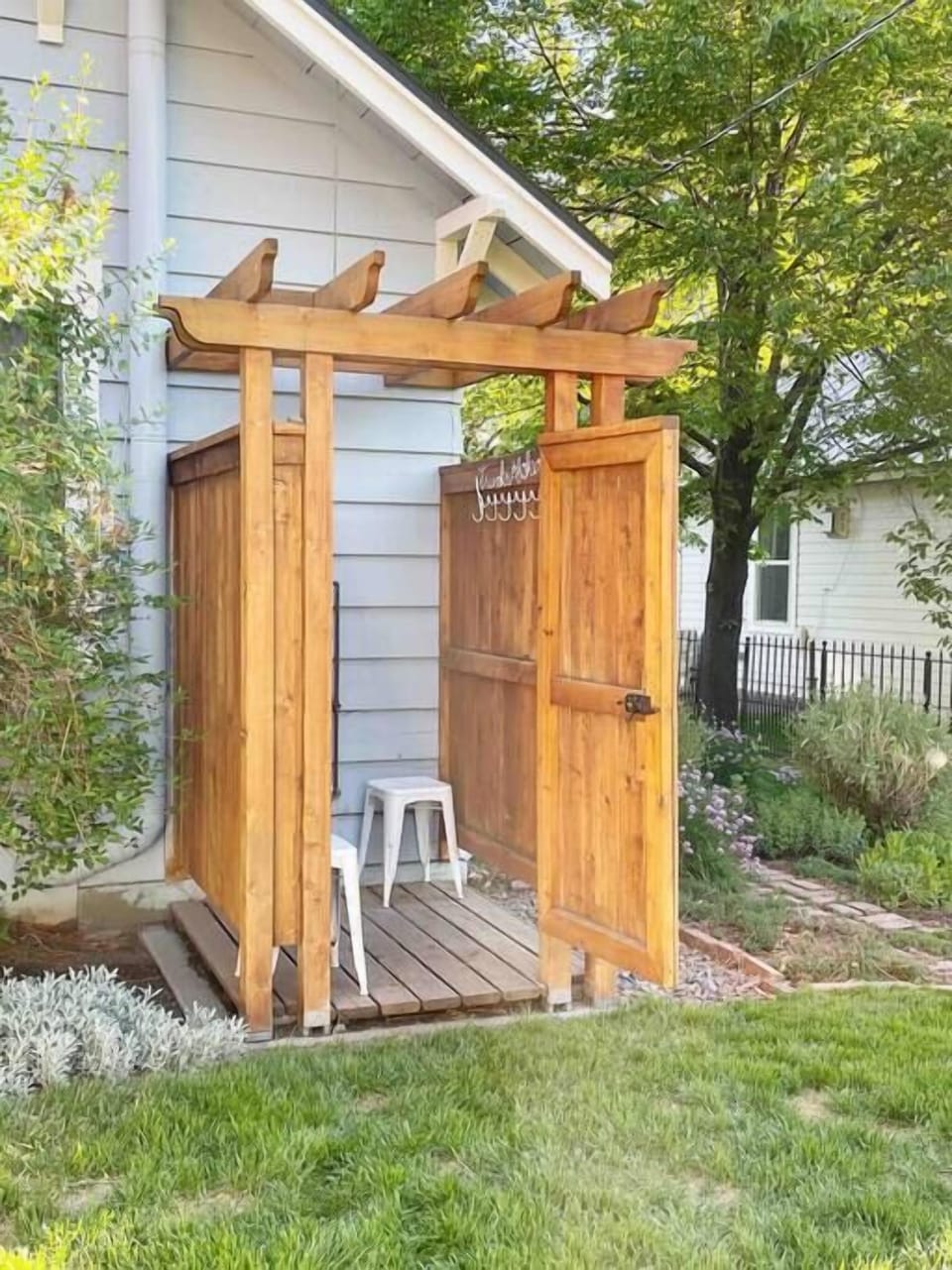 The outdoor shower is a joy in the summer months.