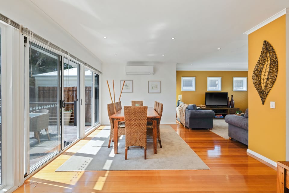 Spacious dining area that leads out to the deck area