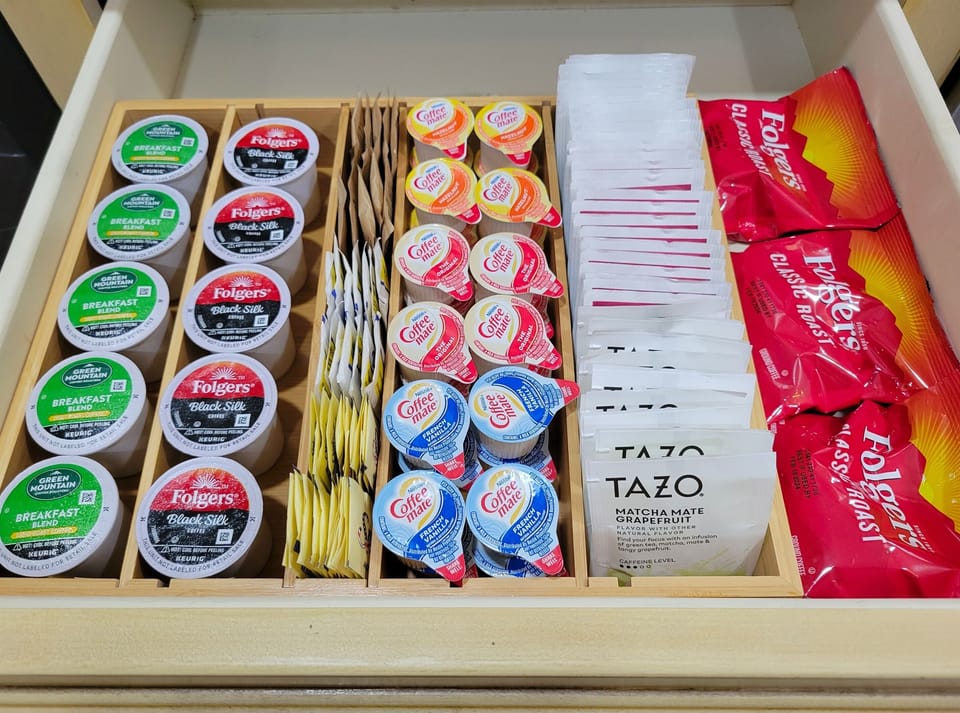 Your coffee bar awaits!  Stocked with a variety of coffees and teas.