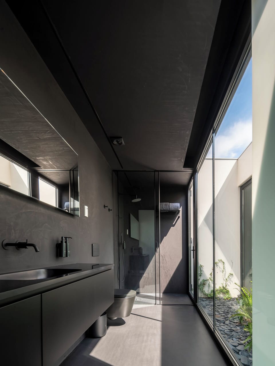 Shower, rainfall showerhead, designer toiletries, hair dryer