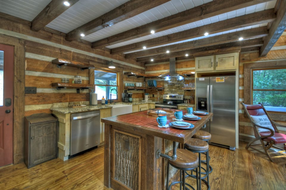 Fully Stocked Kitchen at this luxury Blue Ridge cabin rental 