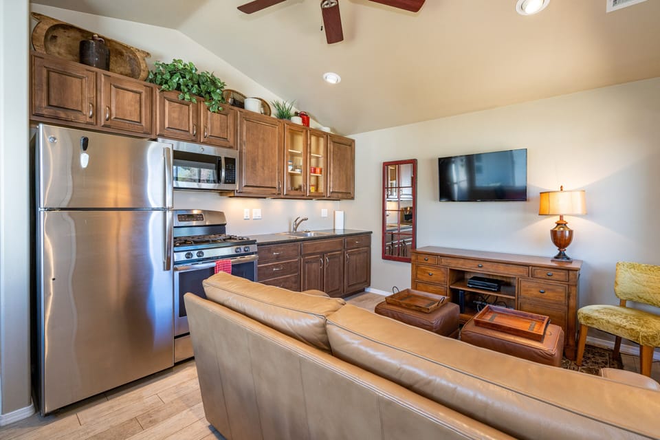 Comfortable kitchen and living room with all the necessities