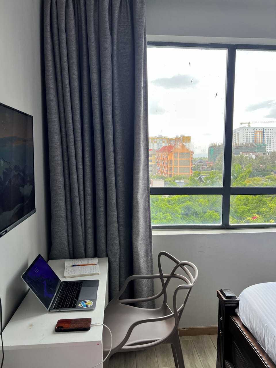 Studio | Memory foam beds, desk, laptop workspace, blackout drapes
