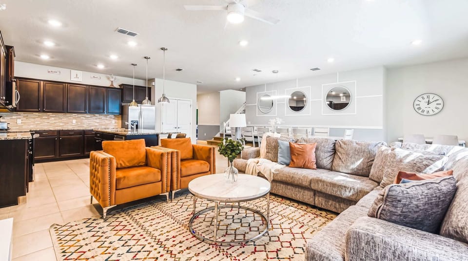 Open-concept living and kitchen area with stylish and cozy design