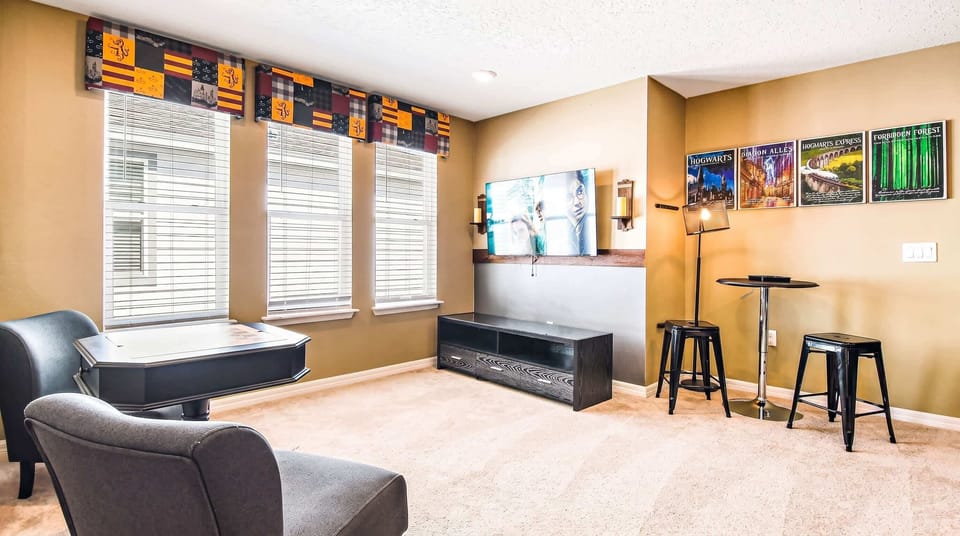 Charming entertainment nook with cozy seating and magical decor