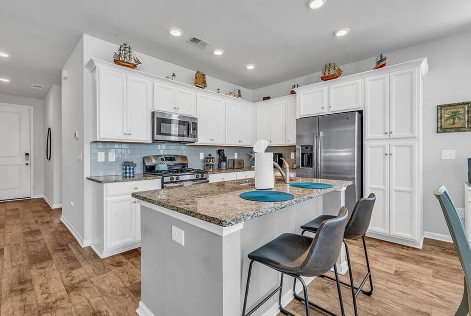Breakfast bar seating is convenient for casual conversations