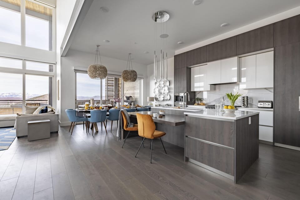 Spacious, sleek living area.