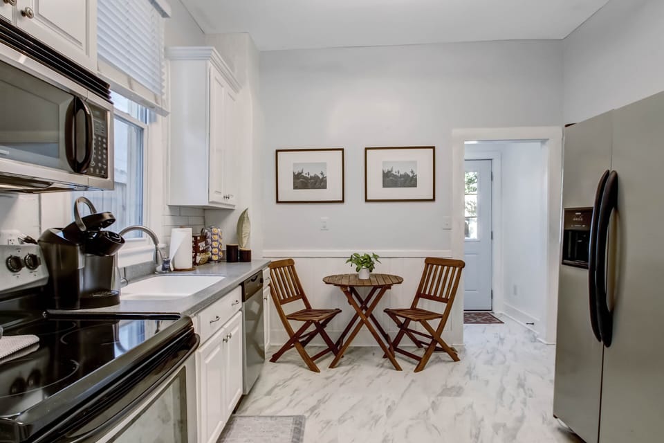 Downstairs is a full kitchen outfitted with the basic essentials.