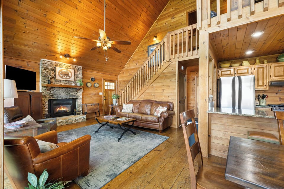 Vaulted ceilings and panoramic windows bring the outdoors in