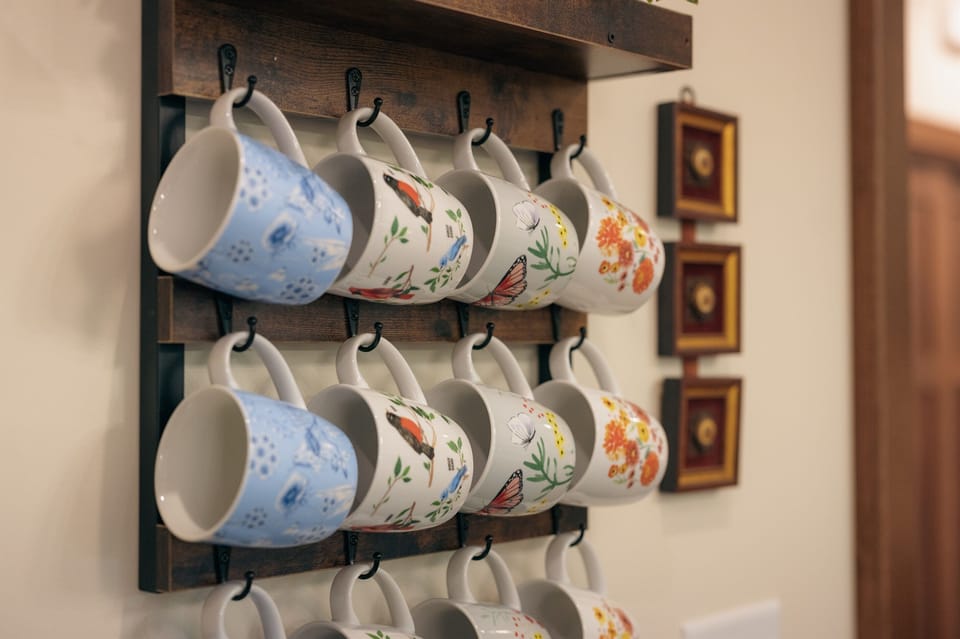 The coffee bar has drip, pods, tea, hot chocolate, and soda