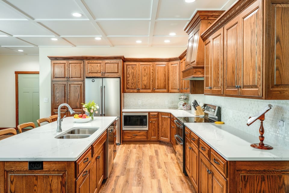 There is plenty of space to cook and serve meals.