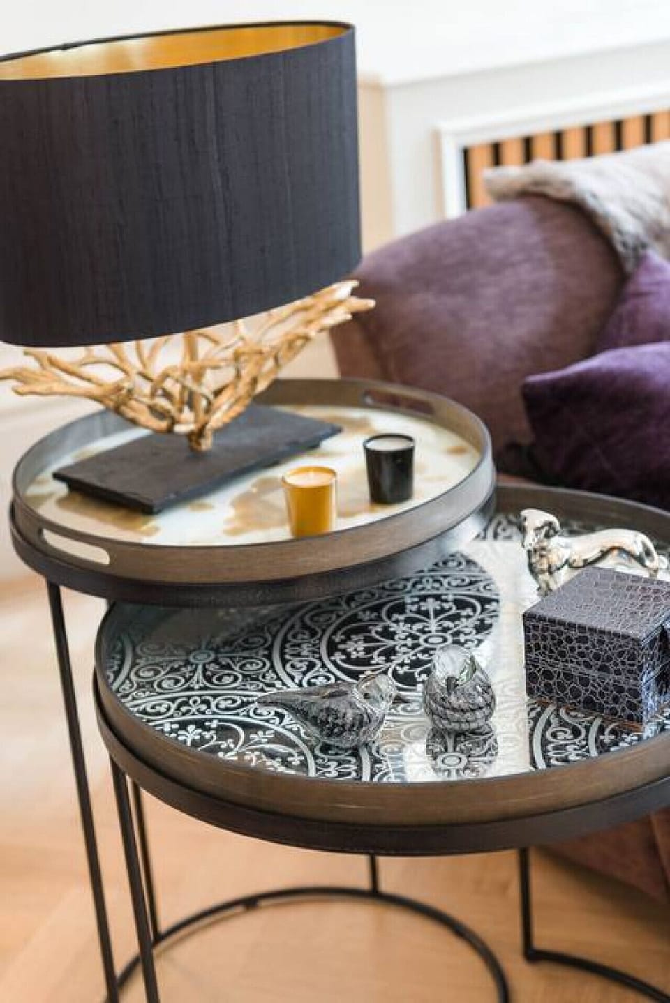 Grand Living Room Details | Open-plan Space With Hardwood Flooring | Decorative Fireplace | Bespoke Cabinetry | Wooden Shutters | Ceiling Lights & Lamps | Large Coffee Table | Large Smart TV with Netflix and Amazon Prime.