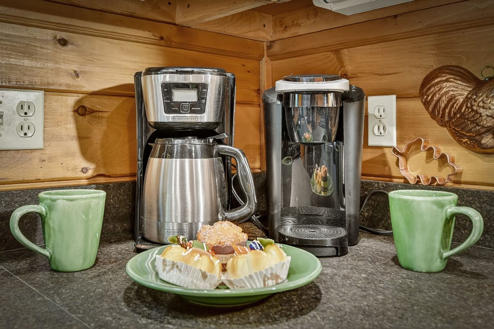 Grab a steaming cup of coffee and pastry and head out to the front deck and watch the sunrise over the mountains