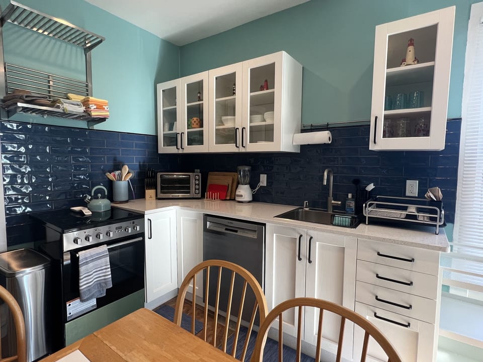 Brand New kitchen. European Stove, Bosch Dishwasher, Corian Style Countertops
